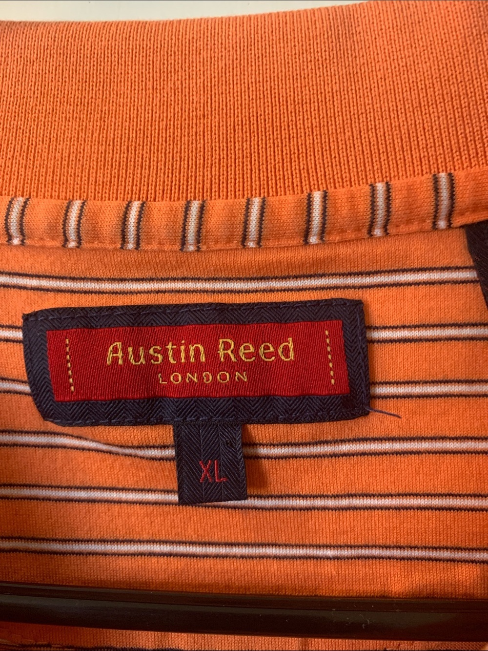 Austin Reed Orange Polo with Thin Navy Stripes - Picture 2 of 5